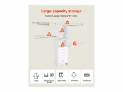 Sistema de Armario SucceBuy con 3 Cajones, Sistema de Organización de Armario de Madera de Altura Ajustable, Colgador de Ropa para Almacenamiento de Dormitorio^ Hot