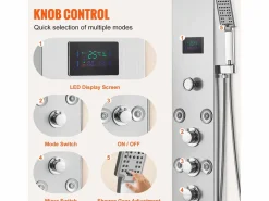 Sistema de panel de ducha de acero inoxidable con 6 modos, sistema de torre de panel de ducha SucceBuy, LED Hydropower Plateado Discount