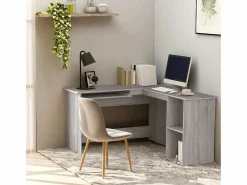 Garden Furniture Skive Escritorio de esquina madera contrachapada 120x140x75 cm Gris Outlet