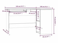 Skive Escritorio esquina madera contrachapada roble humo 120x140x75cm^Garden Furniture Best