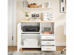 ASK07-WN Aparador de Oficaina Soporte para Impresora con 1 Puerta y 3 cajones^Sobuy Online
