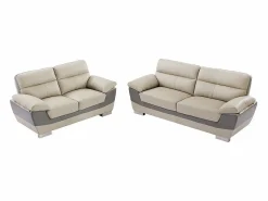 Vente-unique Conjunto Sofás|Sofá 3+2 piel de becerro color antracita y gris FRANCESCA