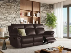Vente-unique Sofá Relax|Sofá 3 pl relax: manual de piel de búfalo marrón PAKITA