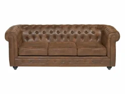 Vente-unique Sofá 3 plazas + 2 sillones CHESTERFIELD Microfibra Marru00f3n Discount