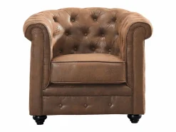 Vente-unique Sofá 3 plazas + 2 sillones CHESTERFIELD Microfibra Marru00f3n Discount