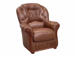 Vente-unique Sofá 3+1 plazas 100% piel de búfalo DAPHNE - Marrón Marru00f3n chocolate New