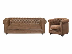 Sofá 3 plazas + Sillón CHESTERFIELD Microfibra envejecida^Vente-unique Online