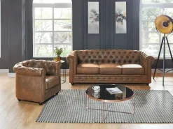 Sofá 3 plazas + Sillón CHESTERFIELD Microfibra envejecida^Vente-unique Online