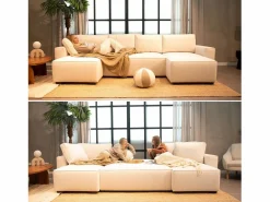 Sofá 5 Plazas - Chaise Longue con Cama Panorámica (317 x 157 x 91 cm) - JORDAN Beige Clearance