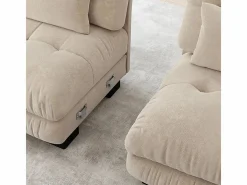 DripeX Sofá 2 plazas - con 4 cojines - estructura madera maciza + tejido felpa - 220x77x81cm Beige