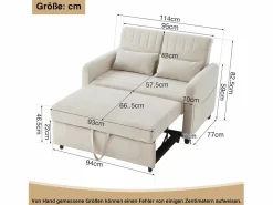 Sofá 2 plazas - Sofá lounge con función extraíble y dos cojines - respaldo regulable - tejido de algodón y lino^ Best