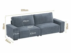 DripeX Sofá 3 plazas chenilla - con reposabrazos anchos - 220 x 83 x 88 cm Gris Sale