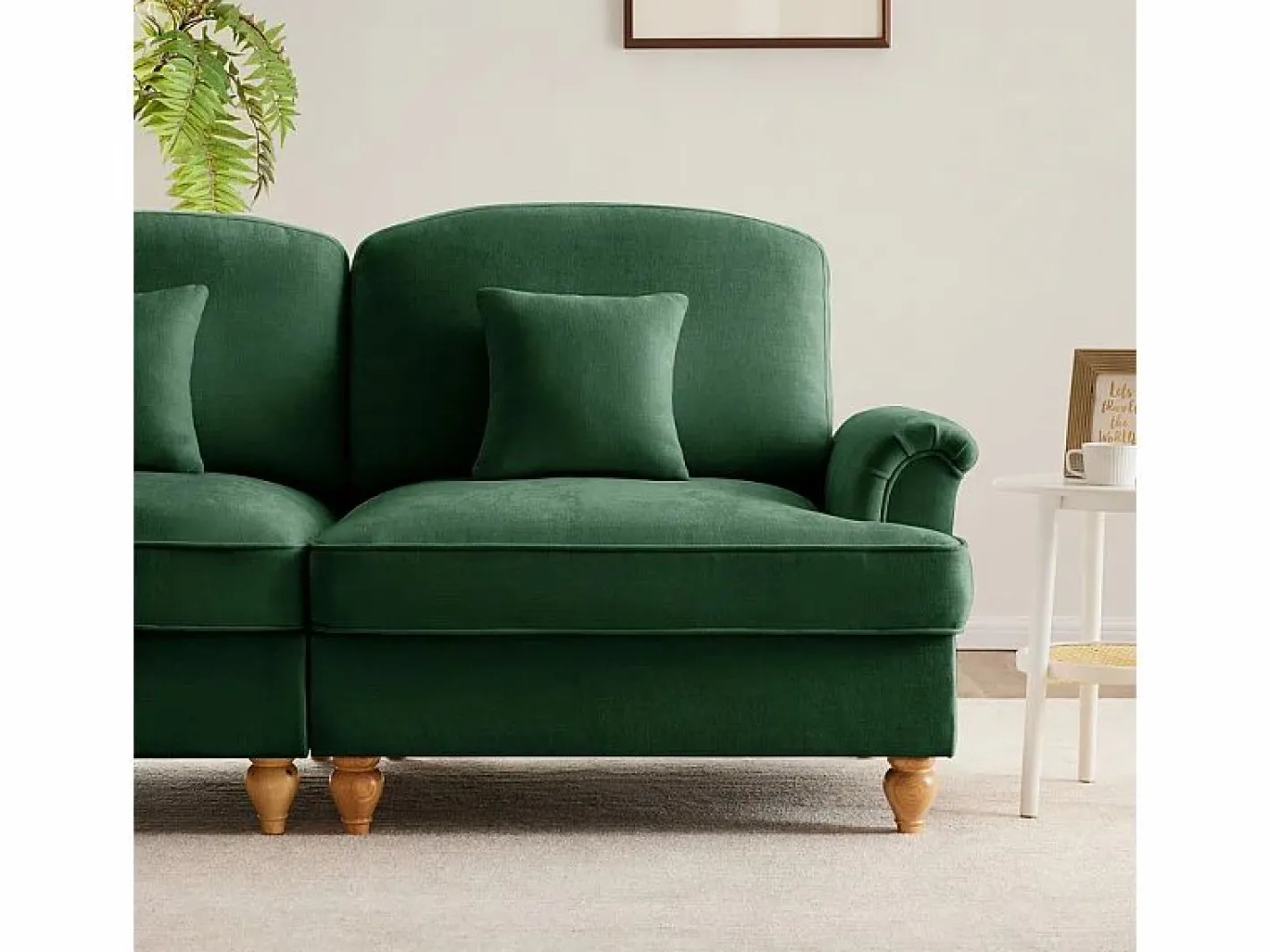 DripeX Sofá 3 Plazas Chenille Mid-Century, Funda Extraíble y 3 Cojines, 272x83.5x93cm, Verde New