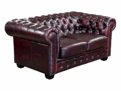 LINEA SOFA Todos Los Sofás|Sofás Chesterfield|Sofá 2 plazas chesterfield 100% piel color cereza BRENTON