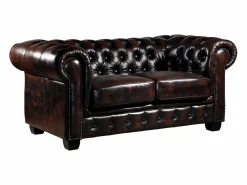 LINEA SOFA Todos Los Sofás|Sofá De Piel|Sofá 2 plazas chesterfield 100% piel marrón BRENTON