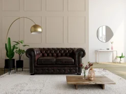LINEA SOFA Todos Los Sofás|Sofá De Piel|Sofá 2 plazas chesterfield 100% piel marrón BRENTON
