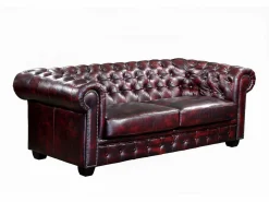 Sofá 3+2 plazas chesterfield 100% piel cereza BRENTON^Vente-unique Hot