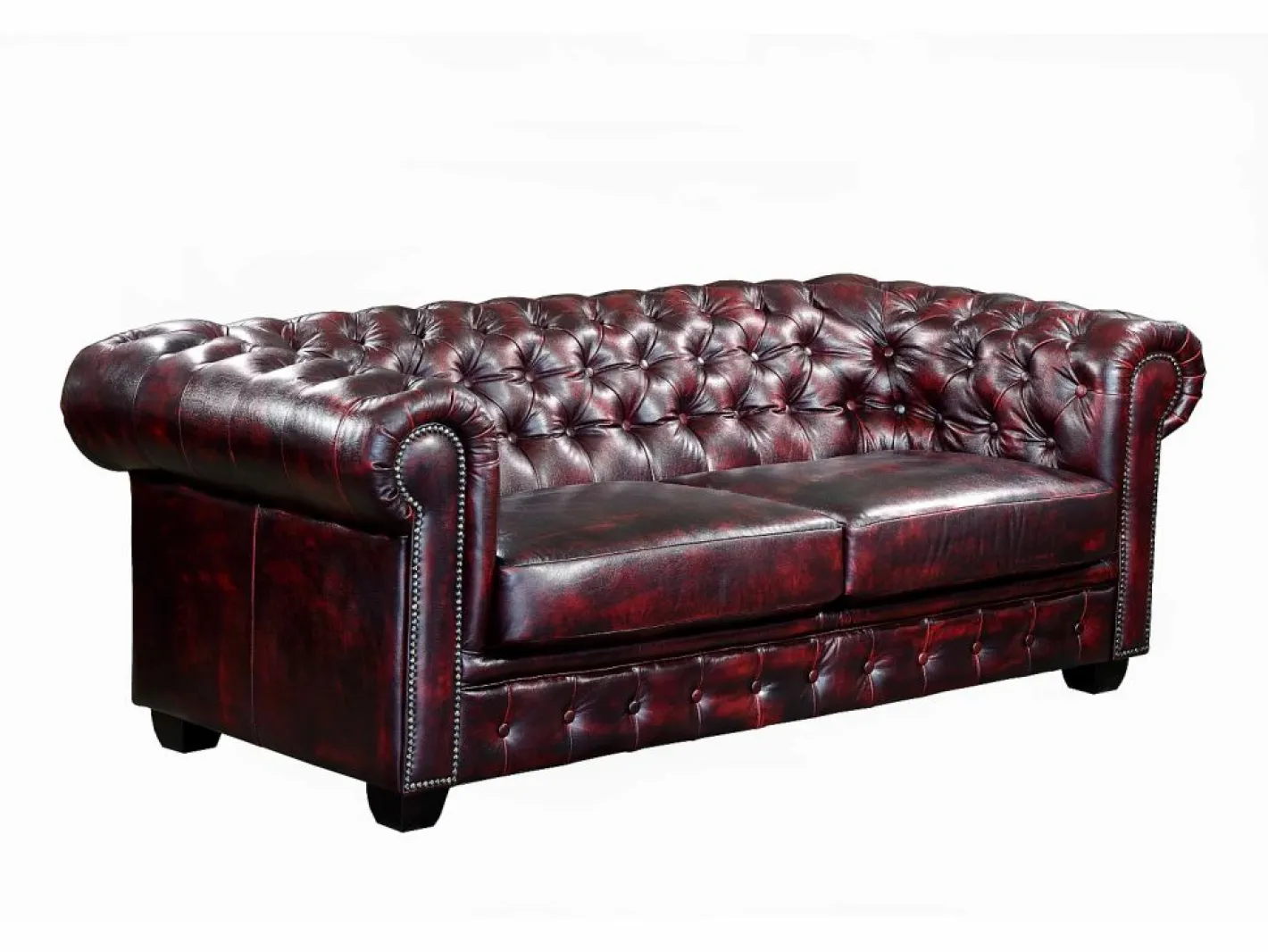 Sofá 3+2 plazas chesterfield 100% piel cereza BRENTON^Vente-unique Hot