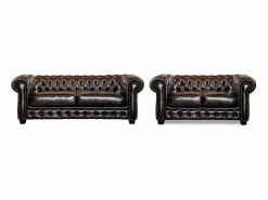 Vente-unique Sofá 3+2 plazas chesterfield 100% piel marrón BRENTON Marru00f3n chocolate Best