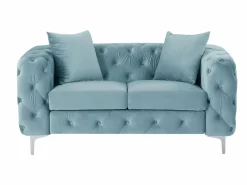Sofá 2 plazas chéster de terciopelo azul pastel y patas de metal EDWINA^Vente-unique Online