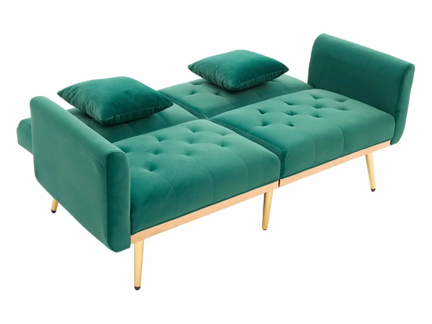 Sofá 2 plazas con brazos - Sofá recto con respaldo regulable y 2 cojines - terciopelo Verde Hot