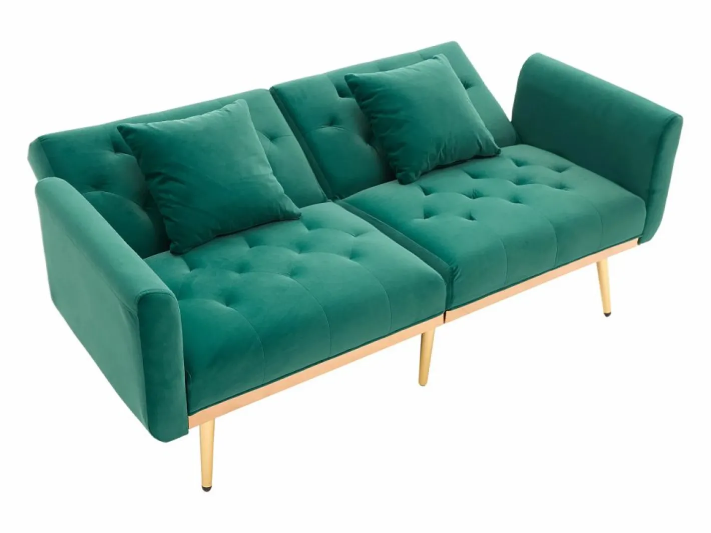 Sofá 2 plazas con brazos - Sofá recto con respaldo regulable y 2 cojines - terciopelo Verde Hot