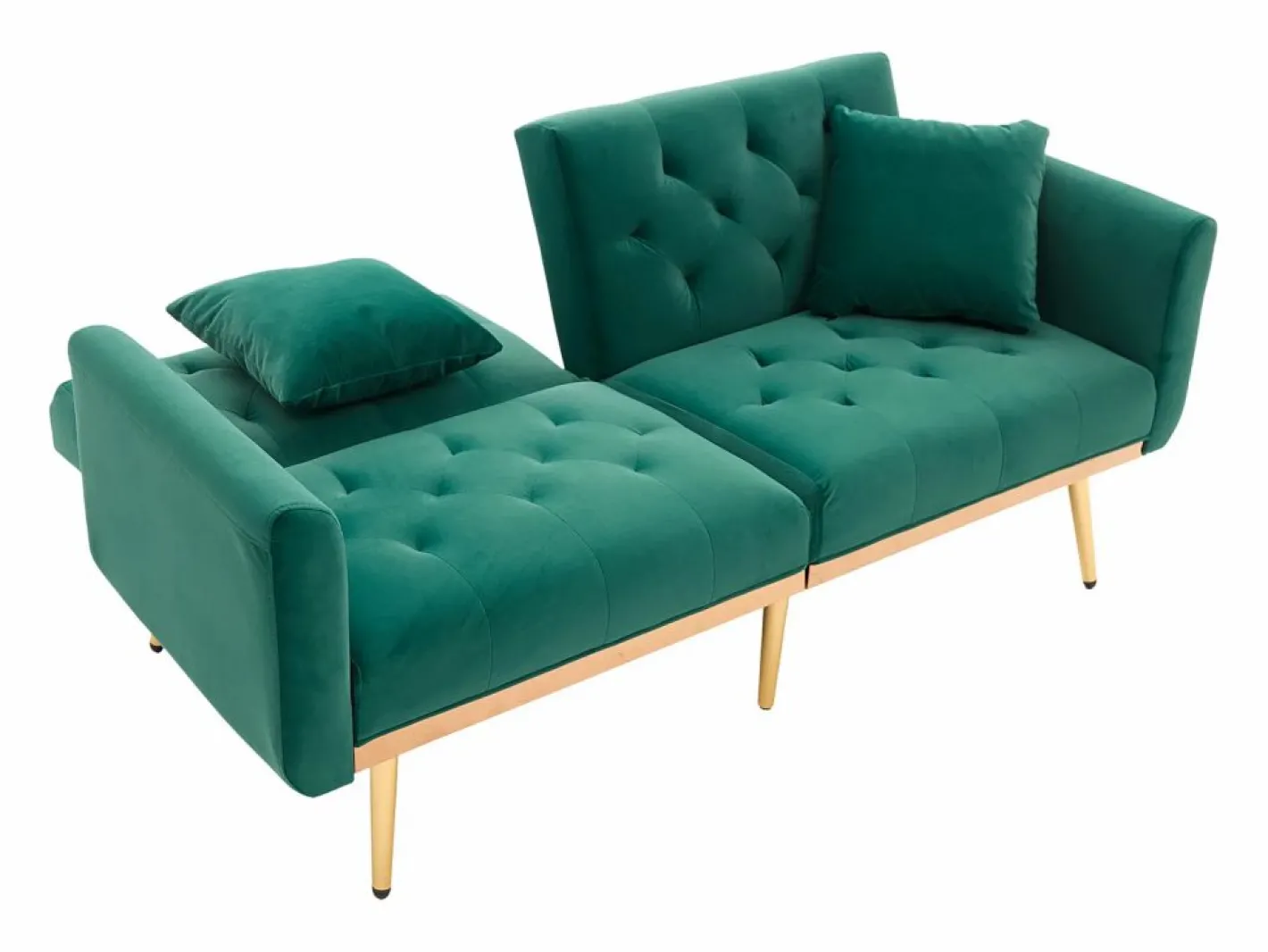 Sofá 2 plazas con brazos - Sofá recto con respaldo regulable y 2 cojines - terciopelo Verde Hot