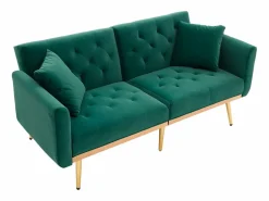 Sofá 2 plazas con brazos - Sofá recto con respaldo regulable y 2 cojines - terciopelo Verde Hot