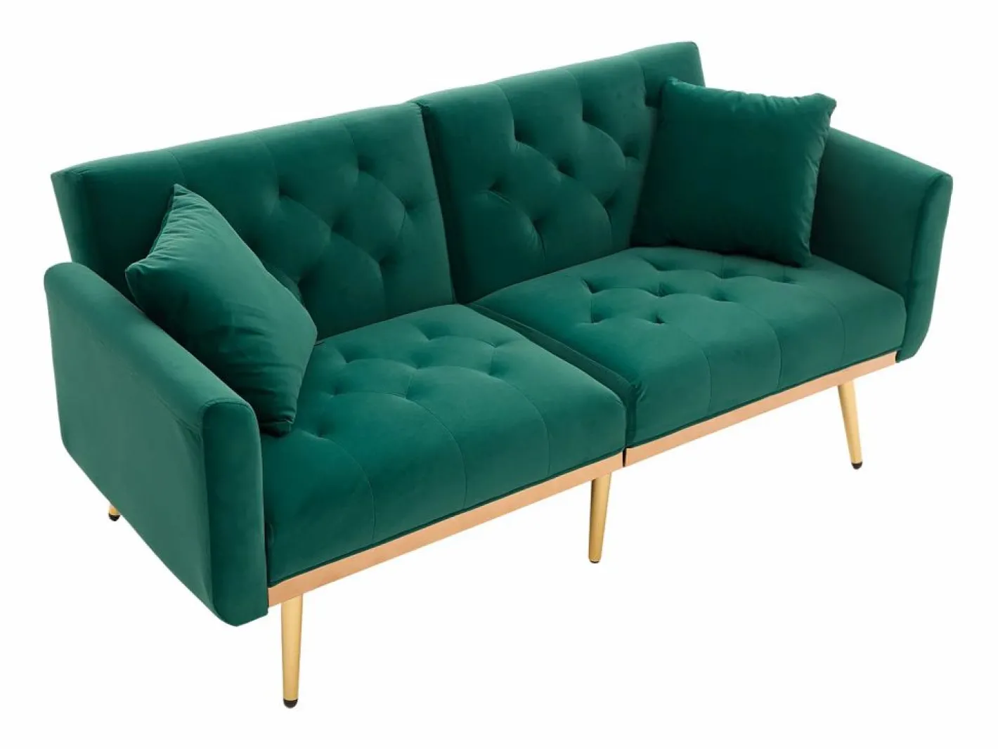 Sofá 2 plazas con brazos - Sofá recto con respaldo regulable y 2 cojines - terciopelo Verde Hot