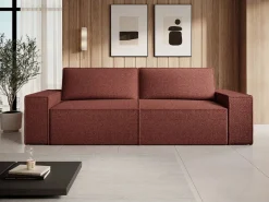 Vente-unique Sofá 4 plazas convertible en chenilla color burdeos AMELIA Granate Discount