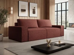 Vente-unique Sofá 4 plazas convertible en chenilla color burdeos AMELIA Granate Discount