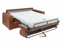 Vente-unique Sofá De Piel|Sofá 3 plazas convertible rápido de cuero vintage caramelo 140 cm colchón 14 cm CALITO