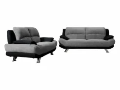 Sofá 3+2 plazas de microfibra bicolor gris y negro MUSKO^Vente-unique New