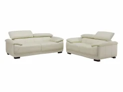 Vente-unique Sofá 3+2 plazas de piel de becerro blanco MACELO Marfil Discount