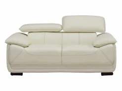 Vente-unique Sofá 3+2 plazas de piel de becerro blanco MACELO Marfil Discount