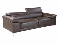 LINEA SOFA Sofá De Piel|Sofá 3 plazas de piel de becerro en color marrón SOLANGE