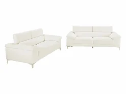 Vente-unique Sofá 3+2 plazas de piel de becerro en color SOLANGE Blanco Clearance
