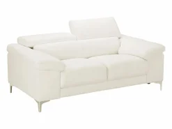 Vente-unique Sofá 3+2 plazas de piel de becerro en color SOLANGE Blanco Clearance