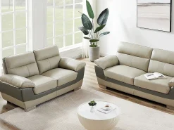 Vente-unique Sofá 2 plazas de piel de becerro antracita gris FRANCESCA Topo Best
