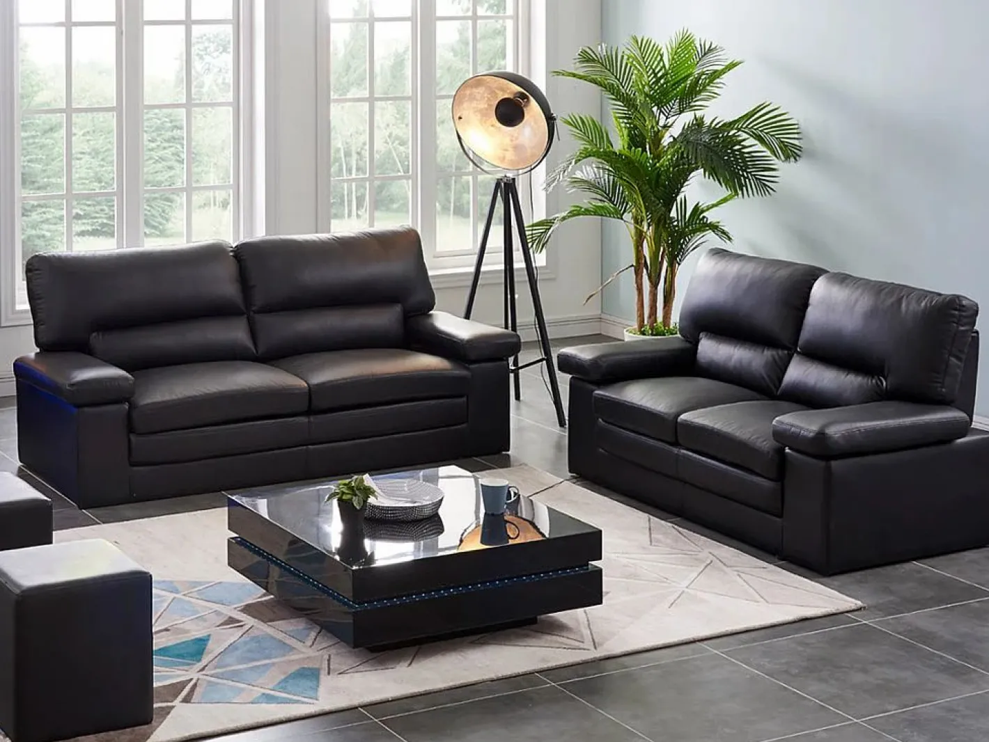 LINEA SOFA Sofá 3+2 plazas de piel de búfalo color MIMAS Negro New