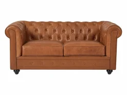 Sofá 2 plazas de piel de vaca color CHESTERFIELD^Vente-unique Hot