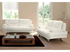 Vente-unique Conjunto Sofás|Sofá 3+2 plazas de piel sintética en color blanco MUSKO