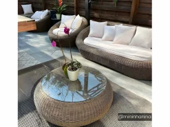 MYLIA Salones De Jardín|Sofá 3 plazas de resina trenzada marrón - WHITEHEAVEN