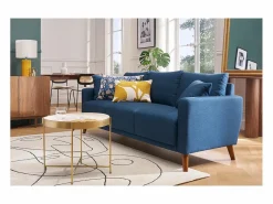 Miliboo Sofá 3-4 plazas de tejido oscuro y madera oscura MUNIK Azul New