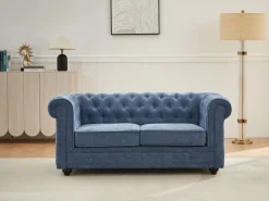 Vente-unique Sofá 2 plazas de tela color CHESTERFIELD Azul