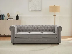 Vente-unique Sofá 3 plazas de tela color CHESTERFIELD Gris Discount
