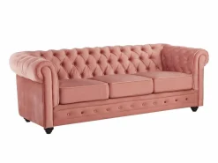 Vente-unique Sofá 3 plazas de terciopelo color rosa polvo CHESTERFIELD Rosa palo New