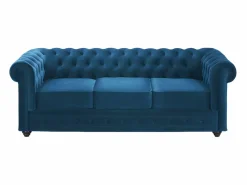 Vente-unique Sofá Vintage|Sofás Chesterfield|Sofá 3 plazas de terciopelo verde azulado CHESTERFIELD