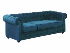 Vente-unique Sofá Vintage|Sofás Chesterfield|Sofá 3 plazas de terciopelo verde azulado CHESTERFIELD