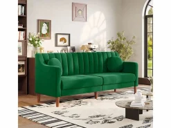 Sofá 3 plazas de terciopelo - patas de madera maciza 19cm - con 2 cojines - 206x74x83cm -^DripeX Clearance
